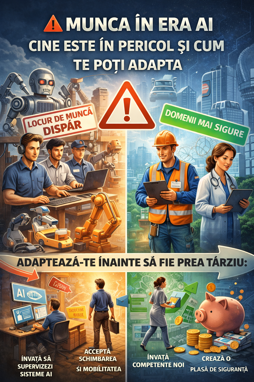 ⚠️ Munca în era AI: cine este în pericol și cum te poți adapta înainte să fie prea târziu
