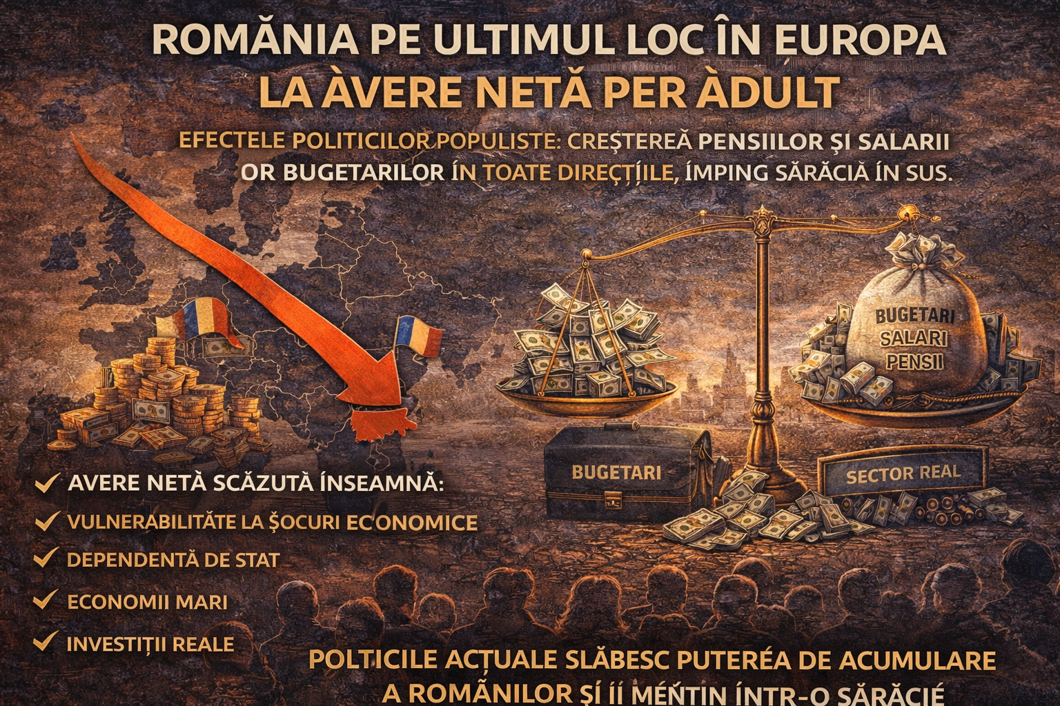 România pe ultimul loc în Europa la avere netă per adult