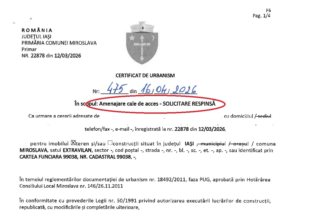 Primăria Miroslava își obstrucționează cetățenii? Refuzul unui podeț de acces ridică semne de întrebare